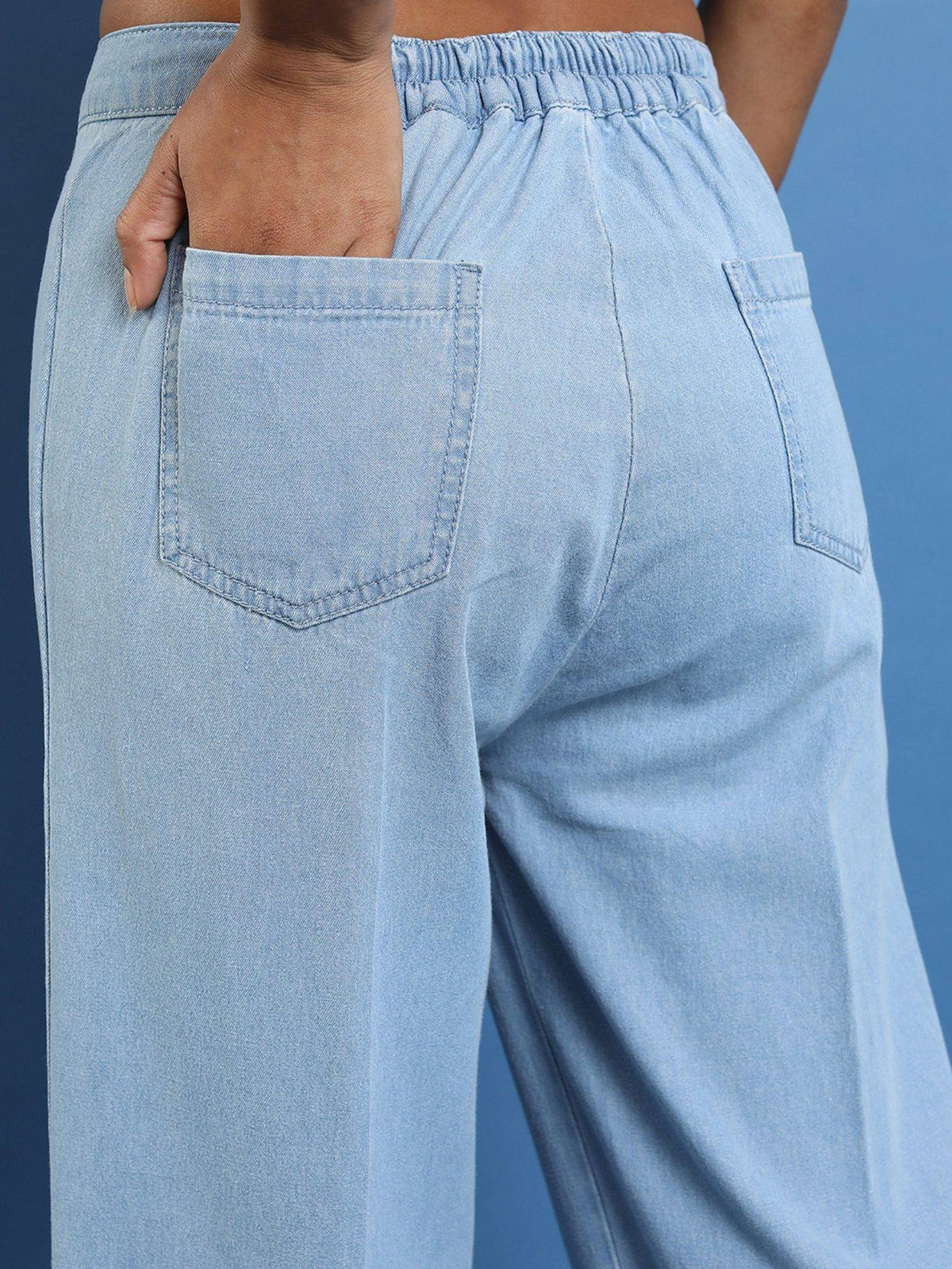 Women Blue Cotton Solid Straight Jeans | ST23 - view 5
