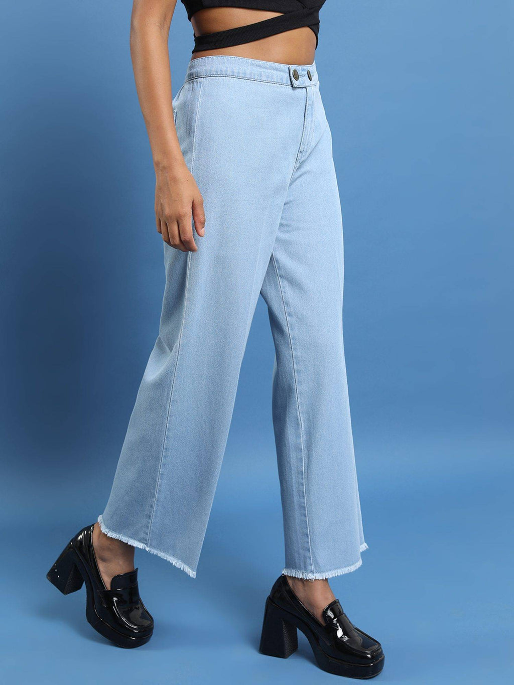 Women Blue Cotton Solid Straight Jeans | ST23 - view 6
