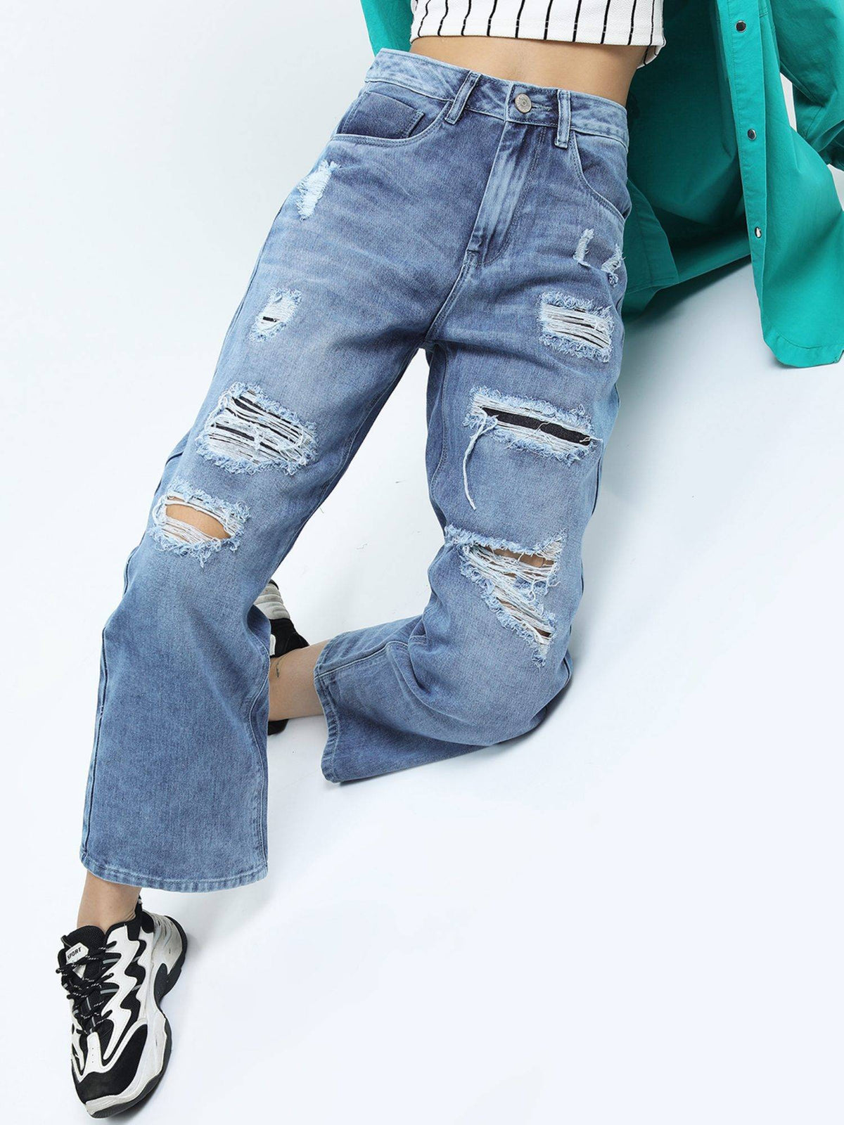 Women Blue Cotton Solid Wide Jeans | BG78 - view 1