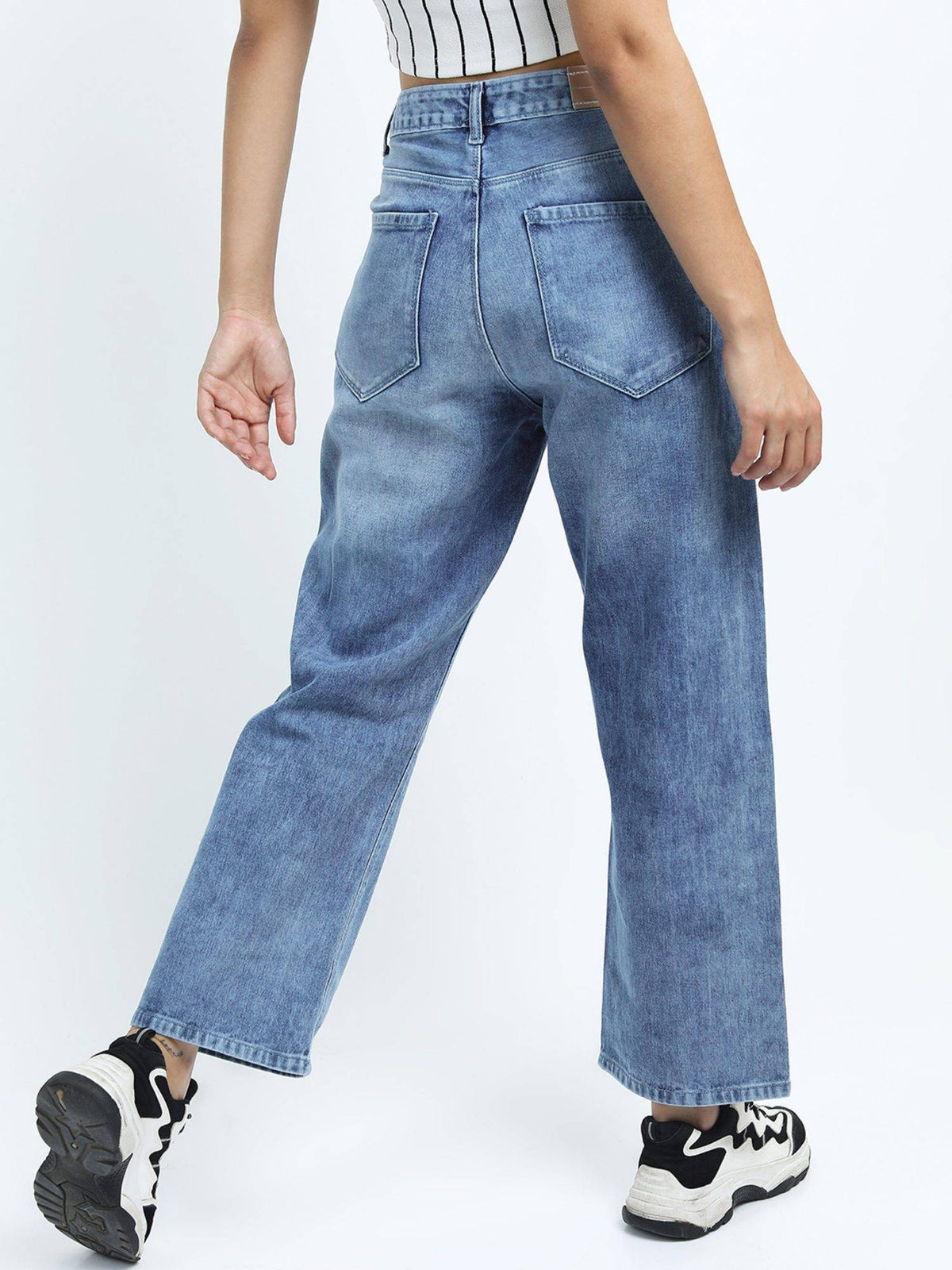 Women Blue Cotton Solid Wide Jeans | BG78 - view 2