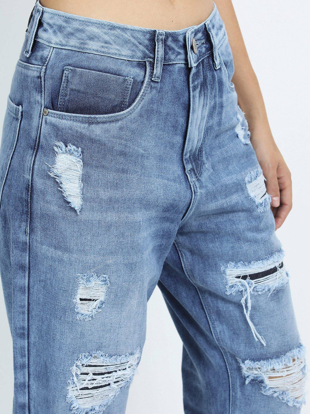 Women Blue Cotton Solid Wide Jeans | BG78 - view 4