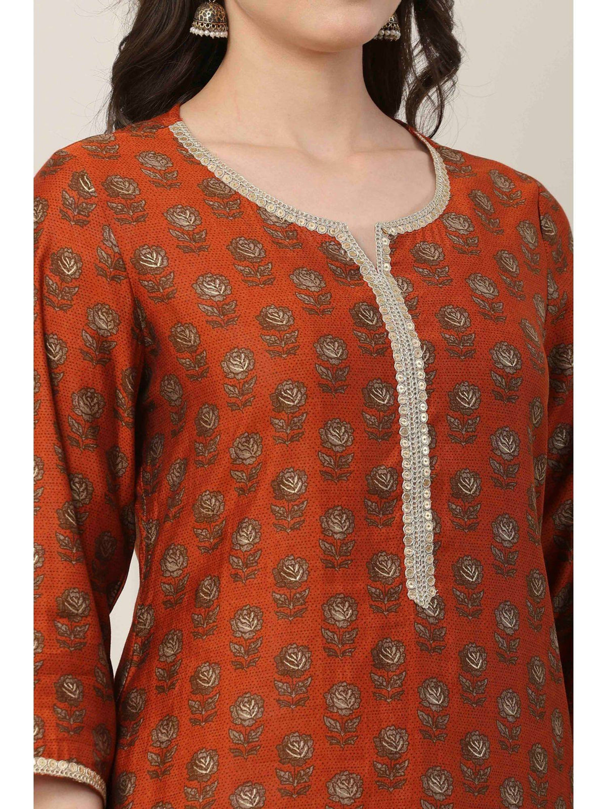 Women Orange Viscose Rayon Straight Printed Kurta | KDG - view 2