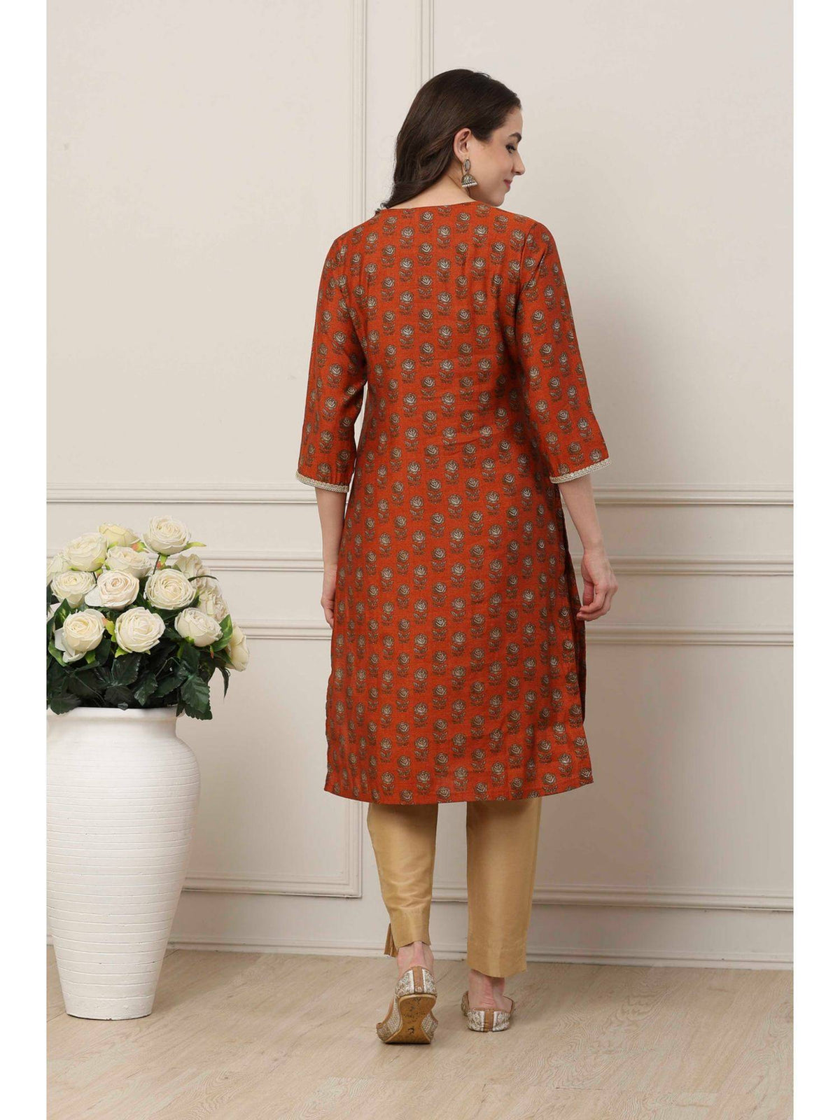 Women Orange Viscose Rayon Straight Printed Kurta | KDG - view 4