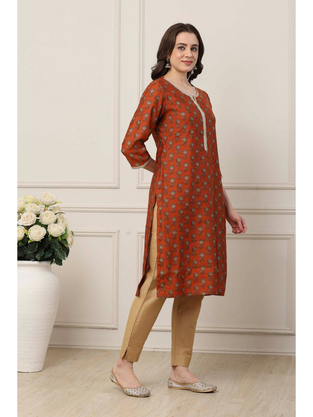 Women Orange Viscose Rayon Straight Printed Kurta | KDG - view 5