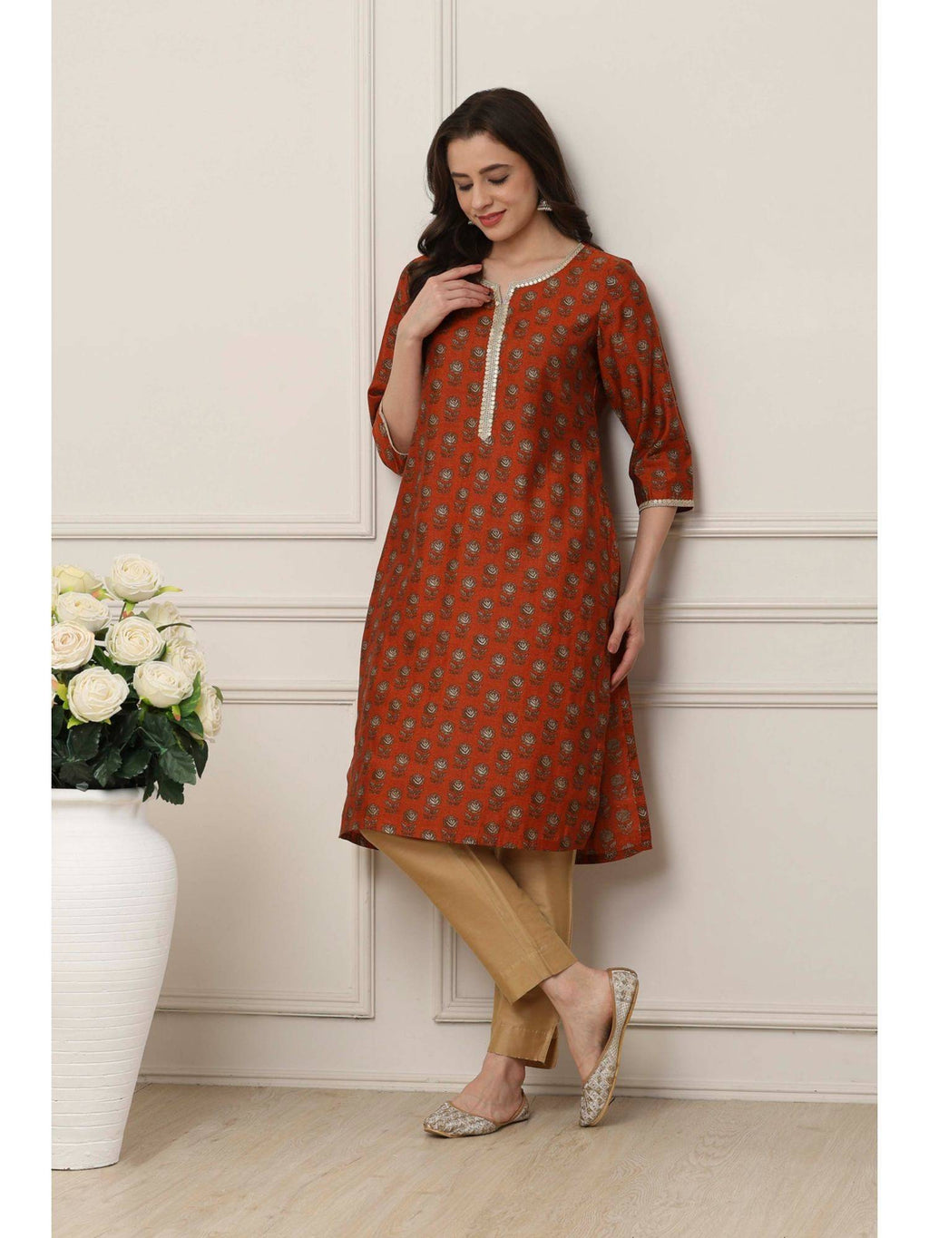 Women Orange Viscose Rayon Straight Printed Kurta | FY93 - view 6