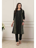 Women Black Cotton Straight Yarndyed Kurta | KDG - view 1