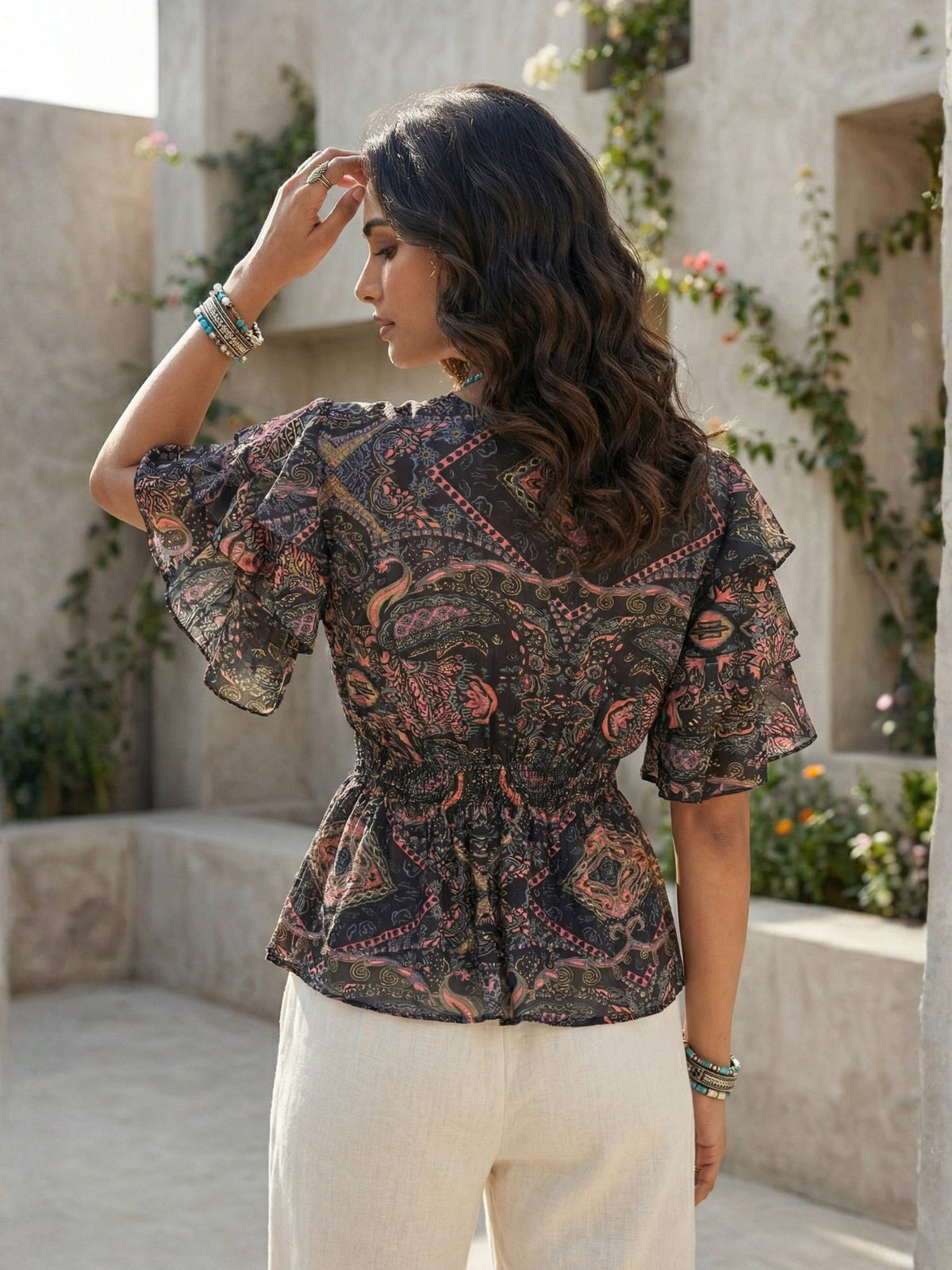 Maelira Twilight Vine Boho Peplum Top | pt51 - view 2