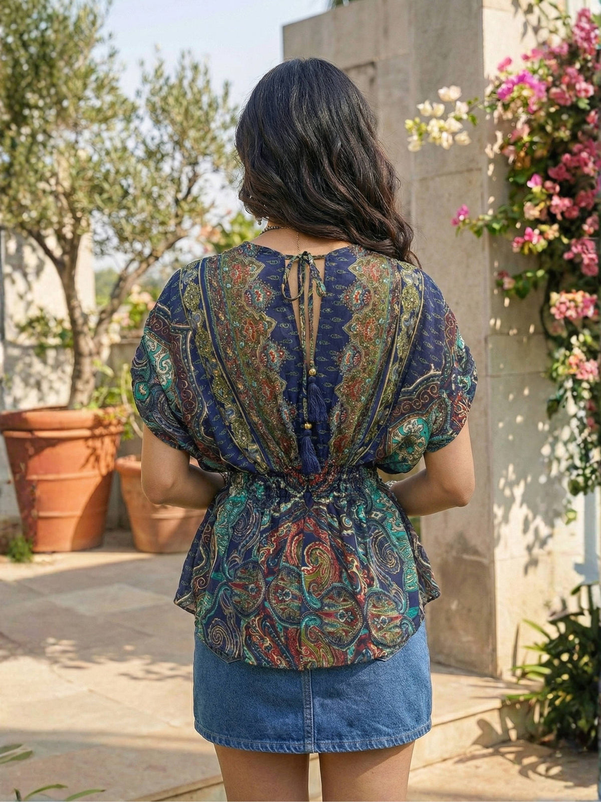 Calindra Navy Nomad Boho Peplum Top | pt51 - view 2