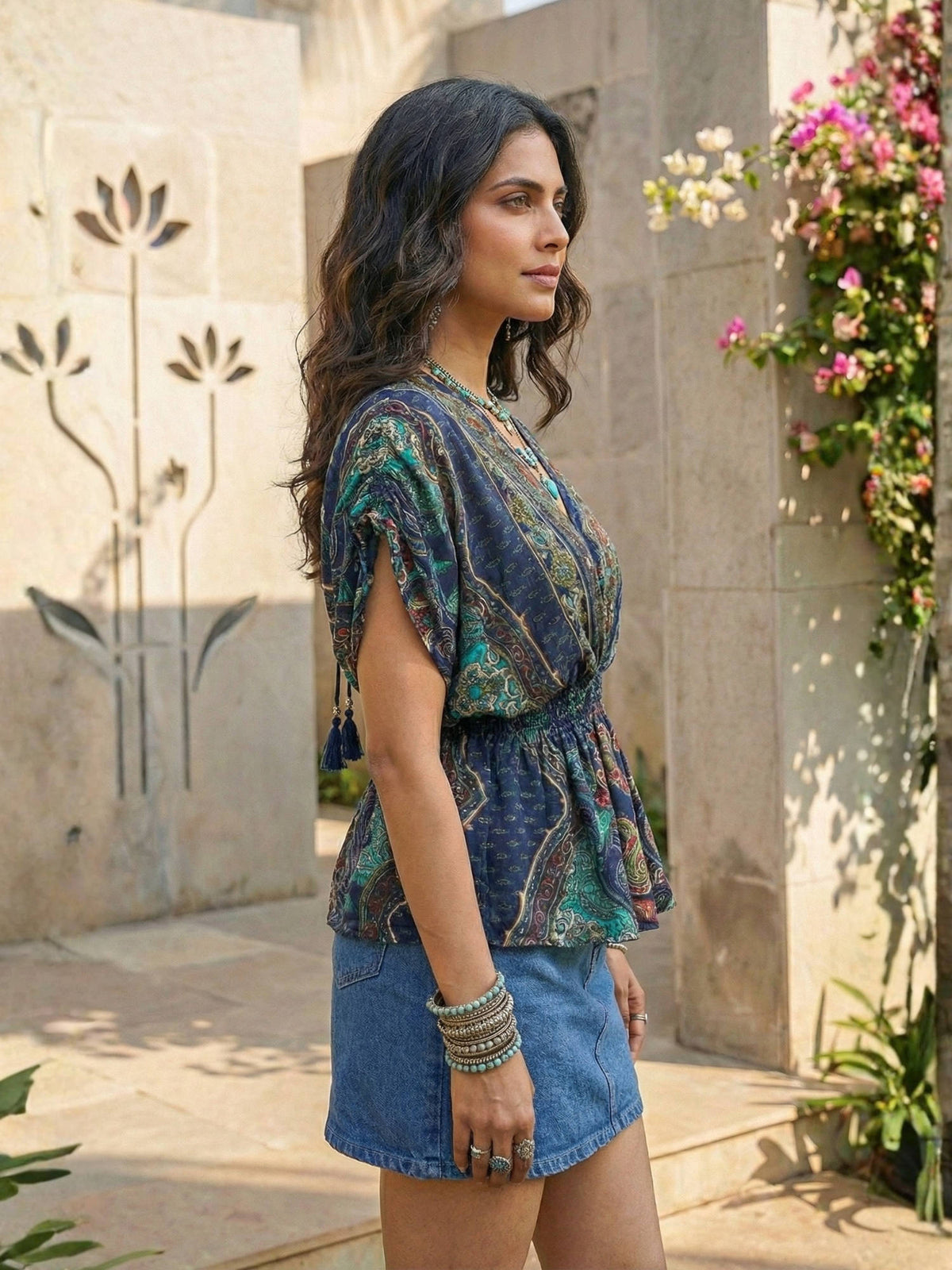 Calindra Navy Nomad Boho Peplum Top | pt51 - view 3