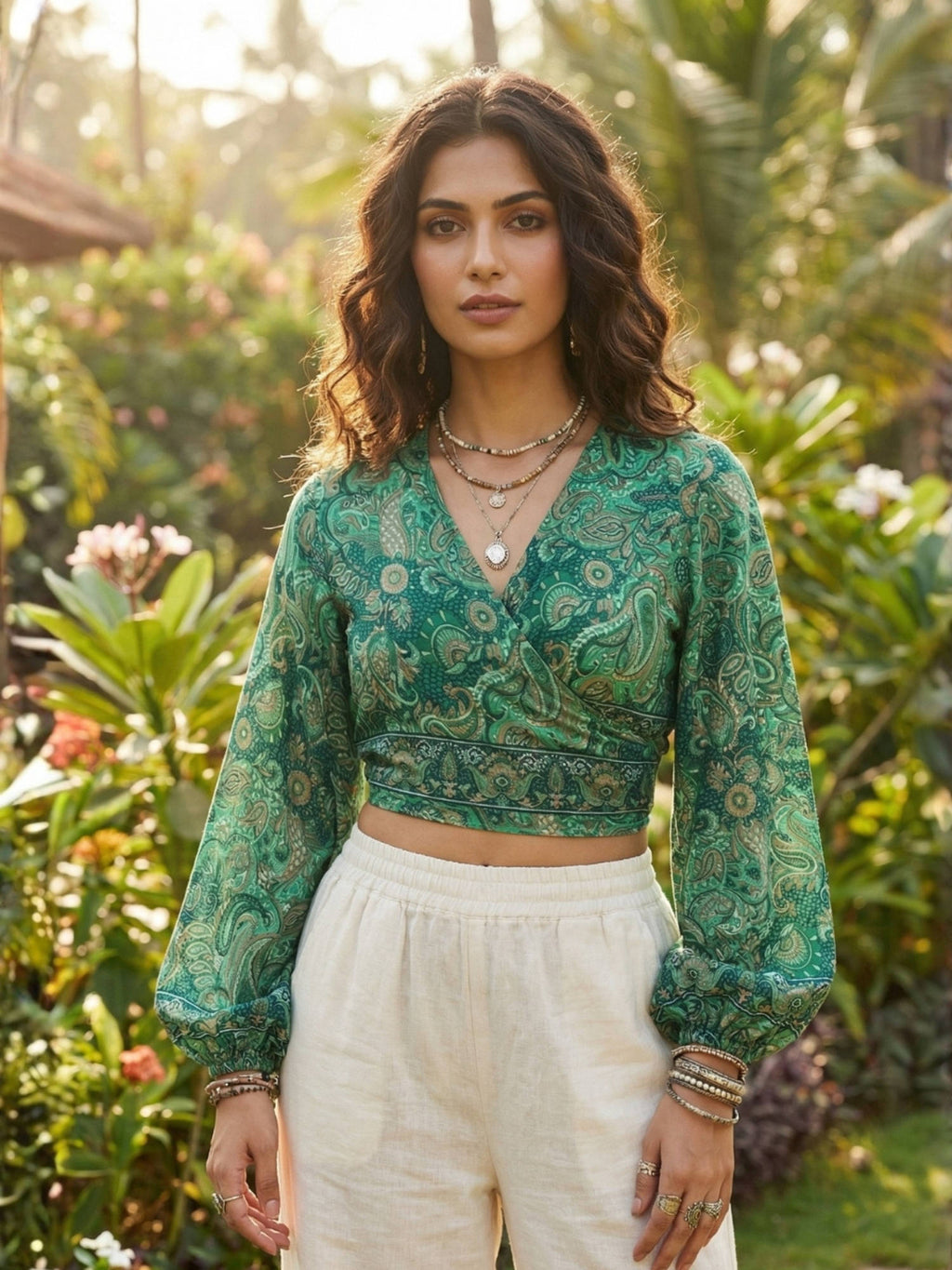 Elaria Smoke Paisley Boho Wrap Crop Top | CT61 - view 22