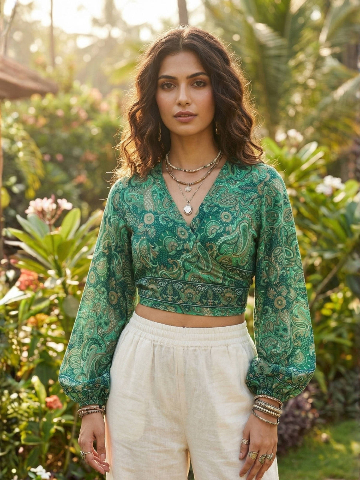 Elaria Smoke Paisley Boho Wrap Crop Top | CT61 - view 22