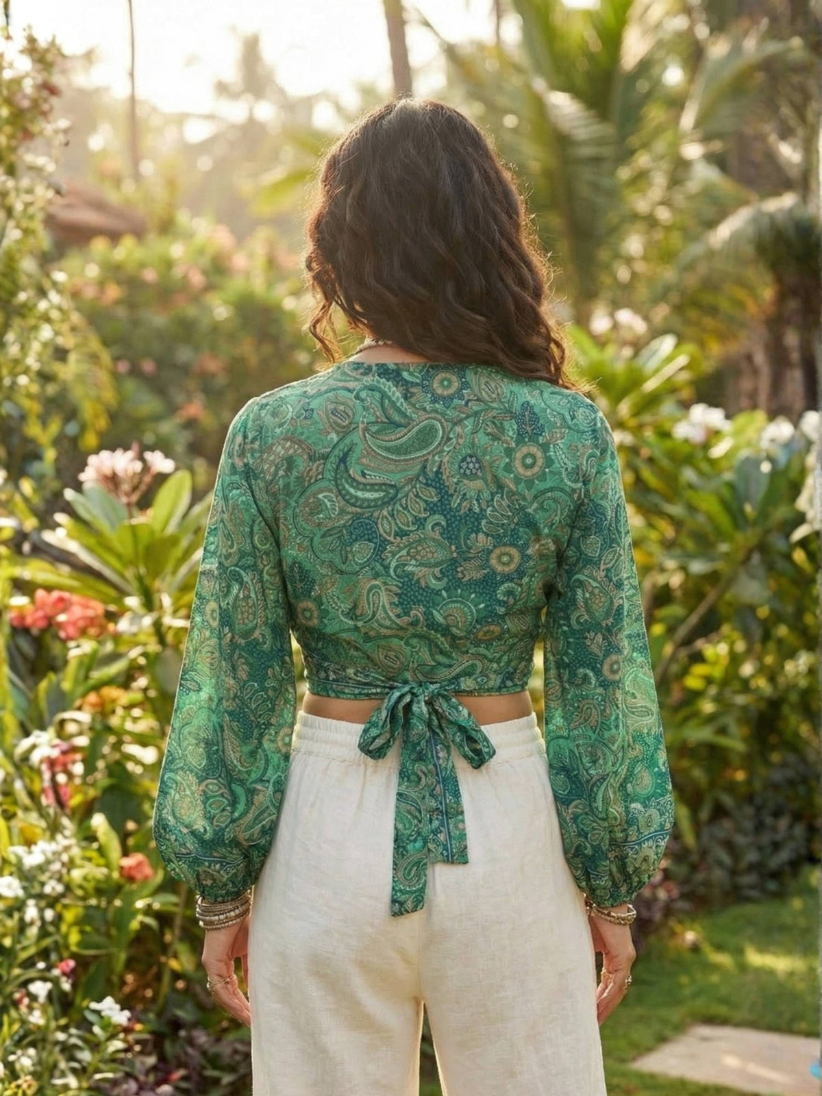 Elaria Smoke Paisley Boho Wrap Crop Top | CT61 - view 23