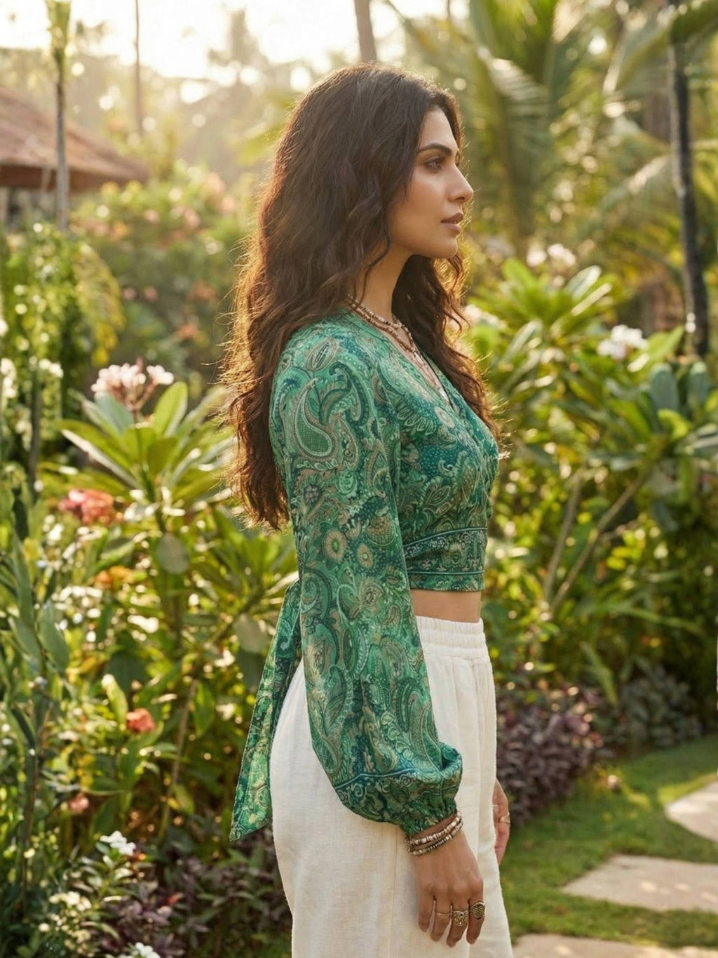 Elaria Smoke Paisley Boho Wrap Crop Top | CT61 - view 24