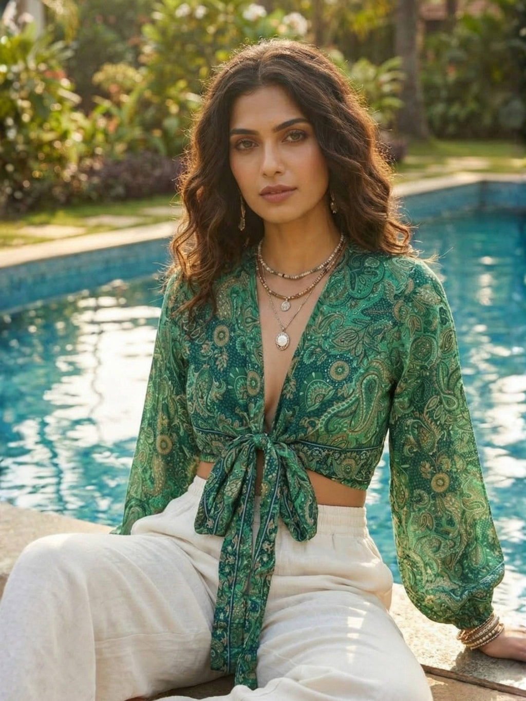 Elaria Smoke Paisley Boho Wrap Crop Top | CT61 - view 27