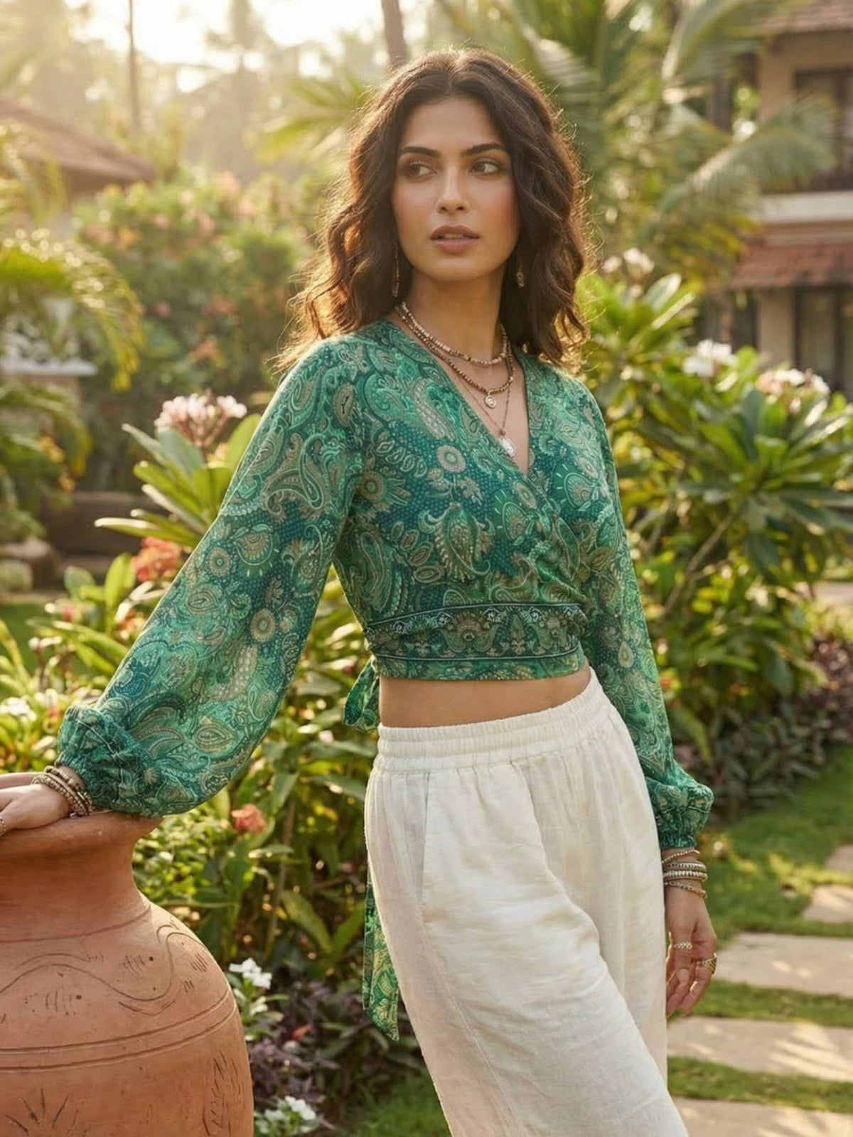 Elaria Smoke Paisley Boho Wrap Crop Top | CT61 - view 28