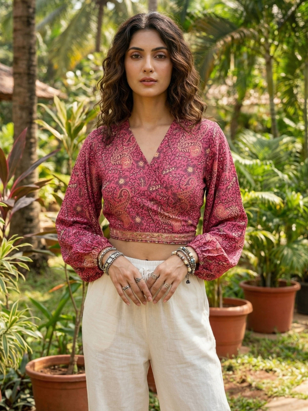 Elira Rosewood Paisley Boho Wrap Crop Top | CT61 - view 1