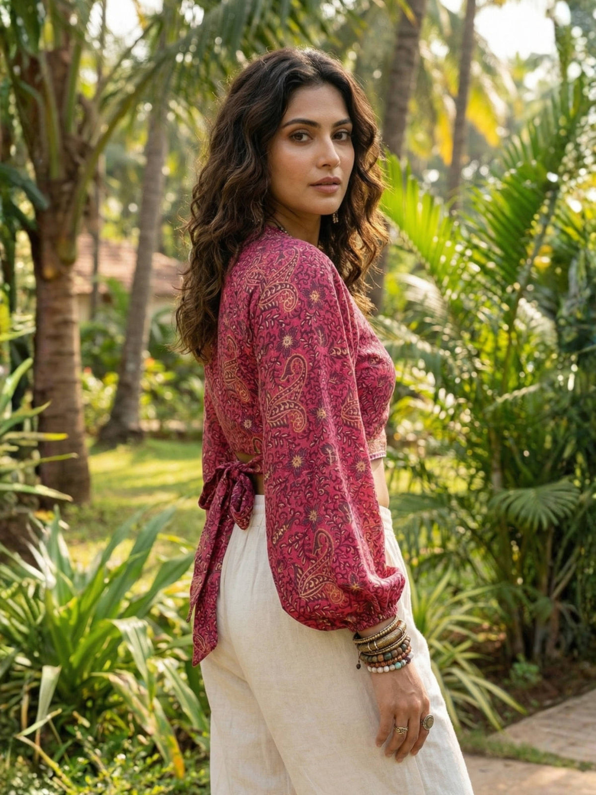 Elira Rosewood Paisley Boho Wrap Crop Top | CT61 - view 2