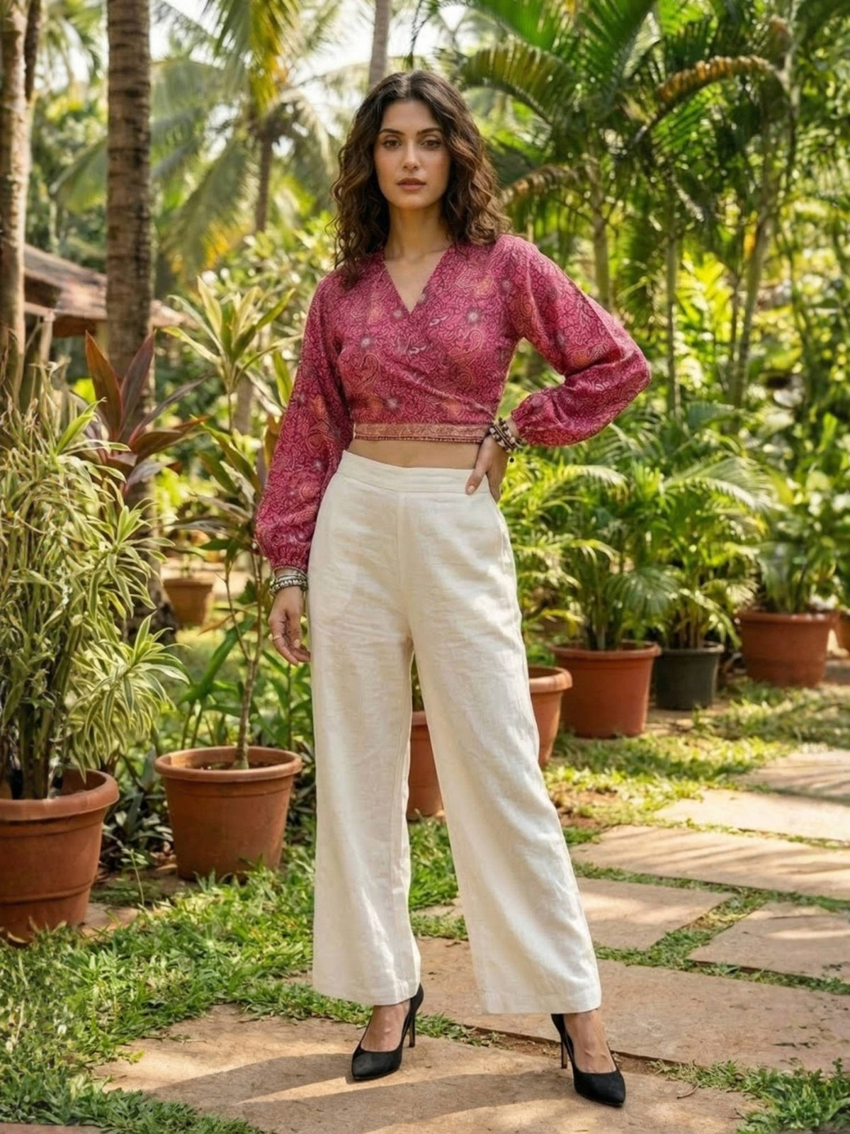 Elaria Smoke Paisley Boho Wrap Crop Top | CT61 - view 13