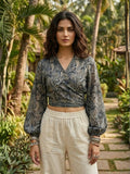 Elaria Smoke Paisley Boho Wrap Crop Top | CT61 - view 1