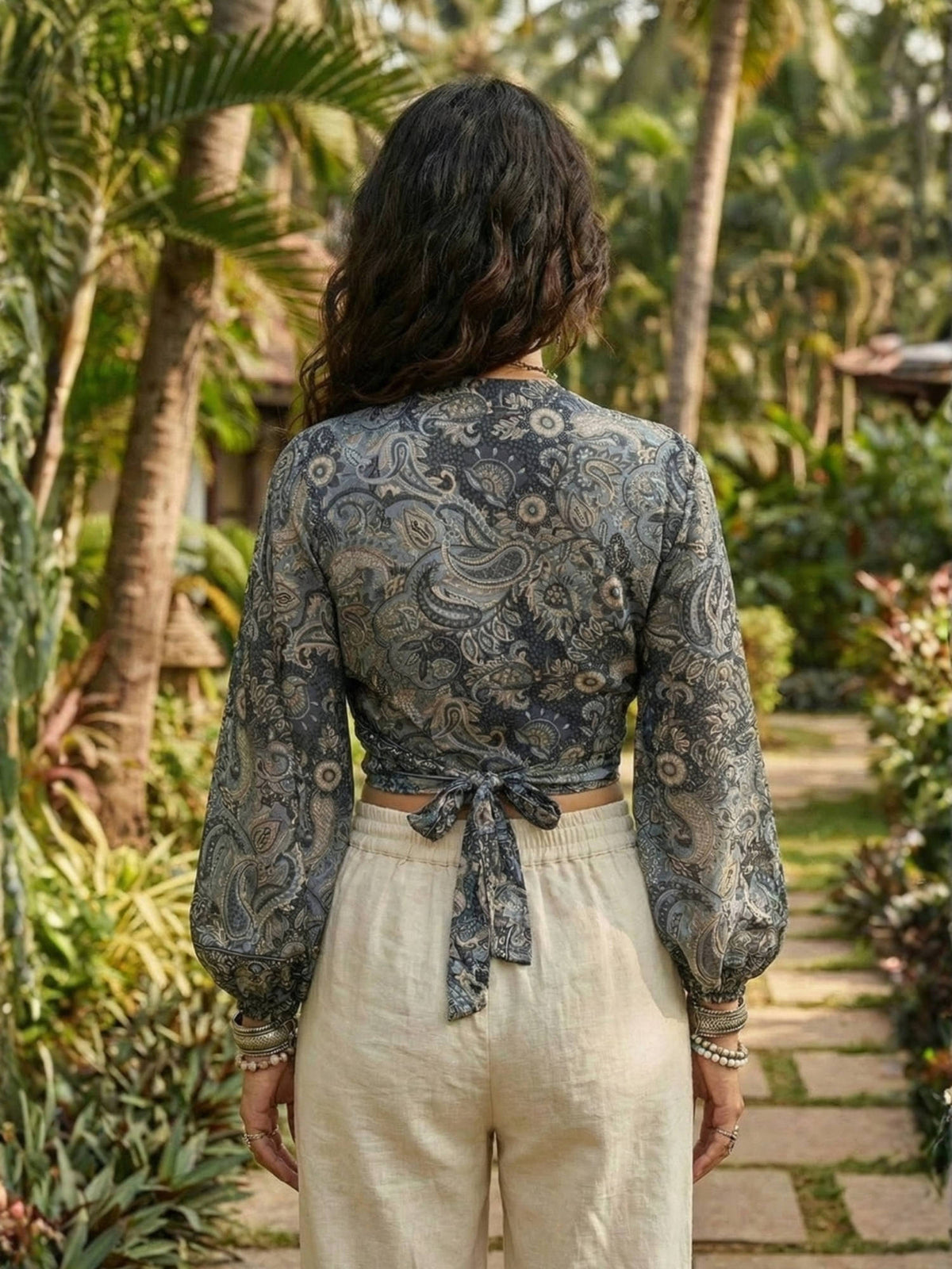 Elaria Smoke Paisley Boho Wrap Crop Top | CT61 - view 2