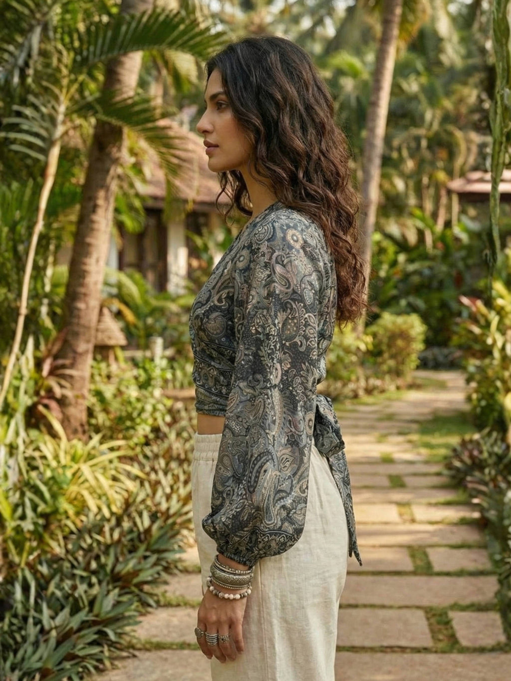Elaria Smoke Paisley Boho Wrap Crop Top | CT61 - view 3