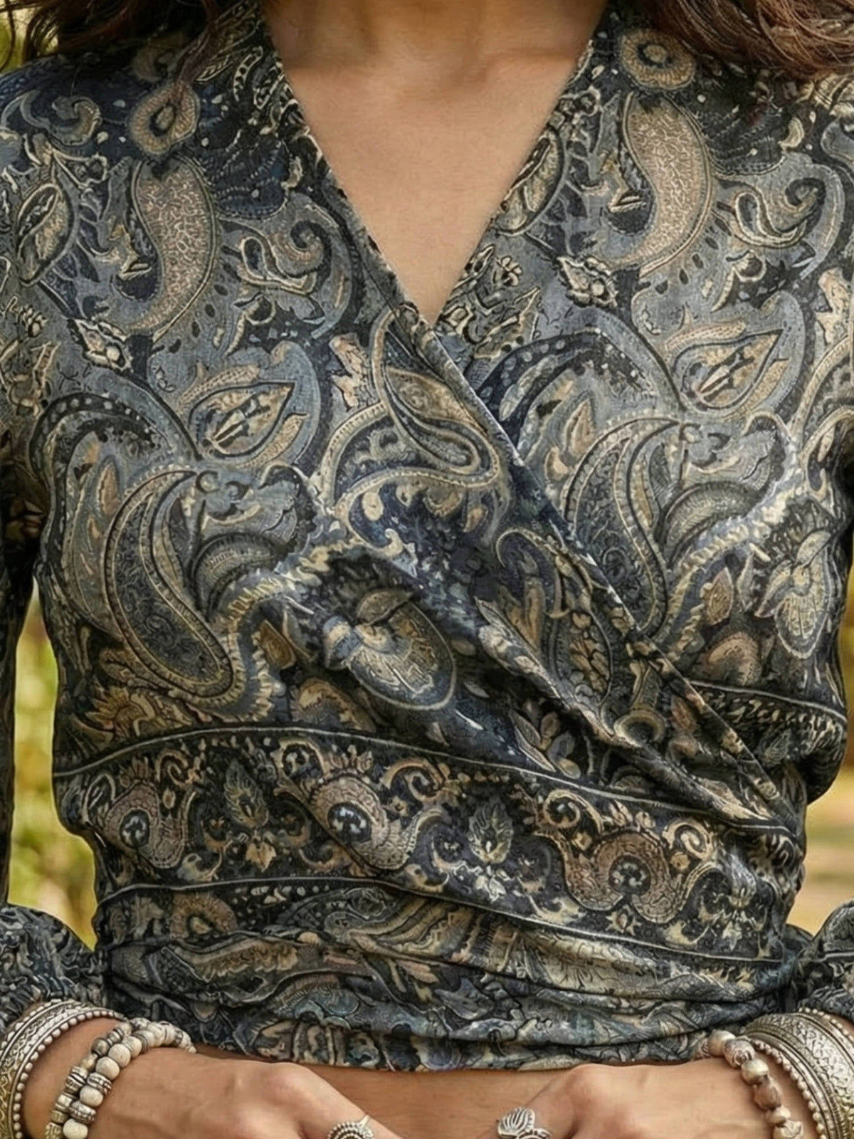 Elaria Smoke Paisley Boho Wrap Crop Top | CT61 - view 4