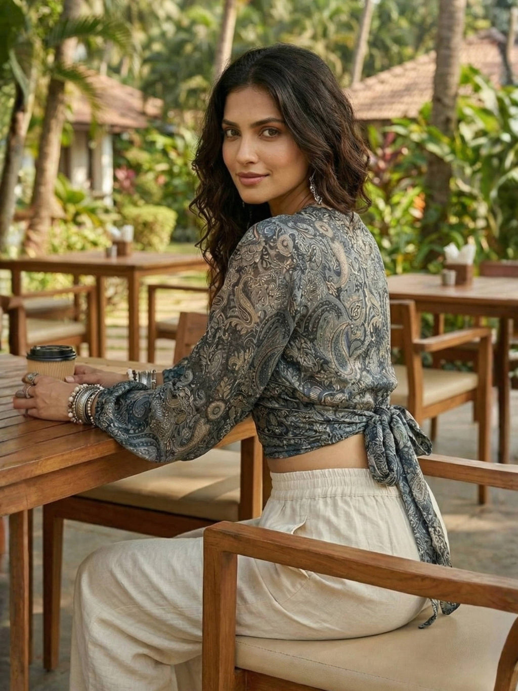 Elaria Smoke Paisley Boho Wrap Crop Top | CT61 - view 7
