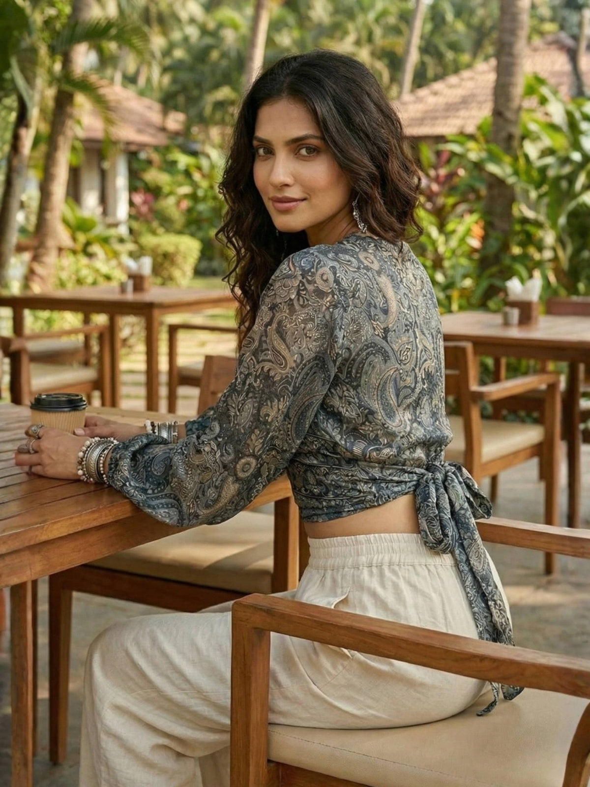 Elaria Smoke Paisley Boho Wrap Crop Top | CT61 - view 7