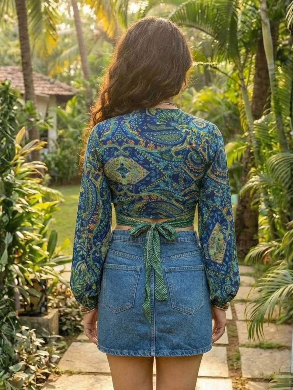 Elaria Smoke Paisley Boho Wrap Crop Top | CT61 - view 16