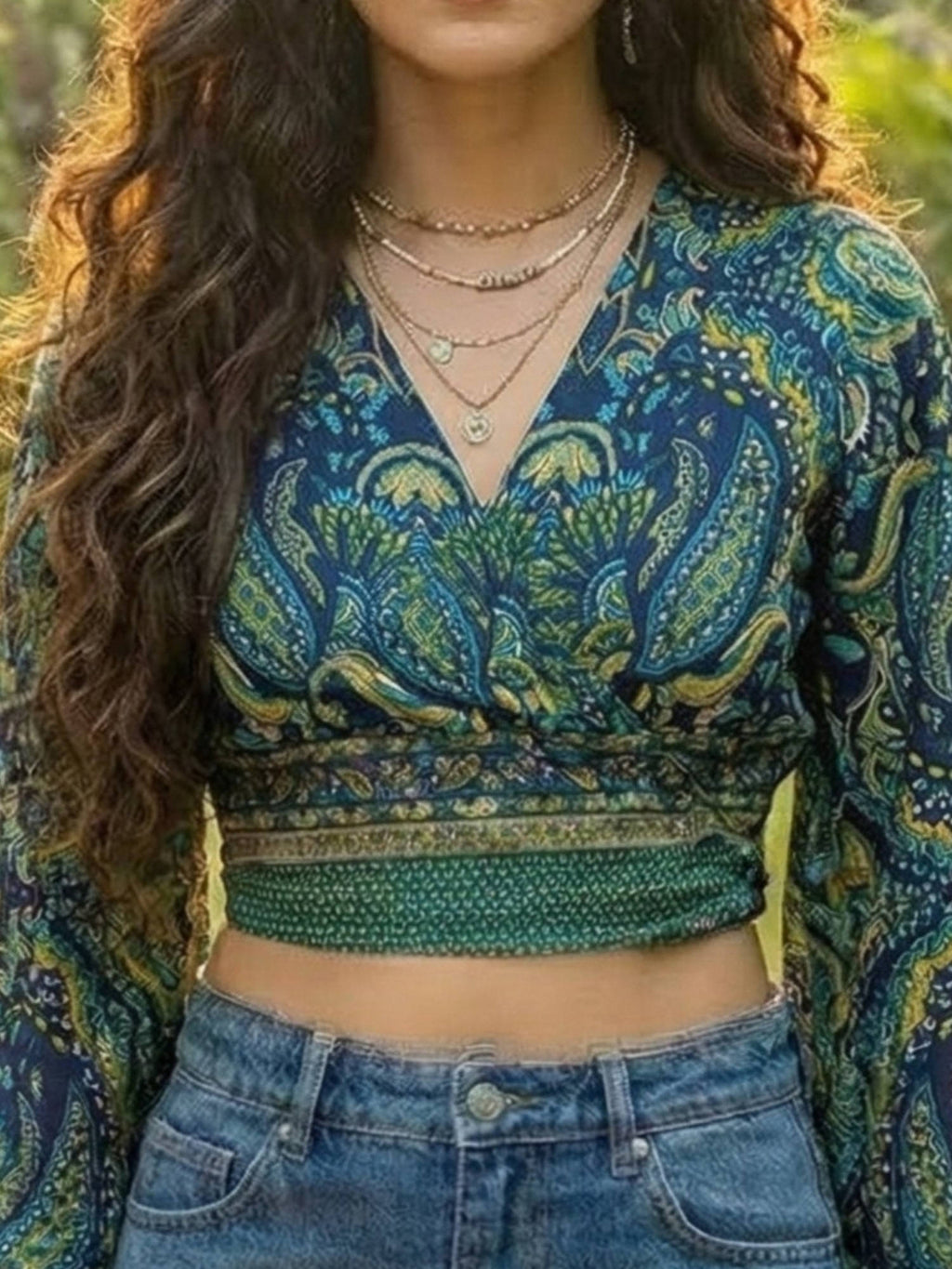 Elaria Smoke Paisley Boho Wrap Crop Top | CT61 - view 18