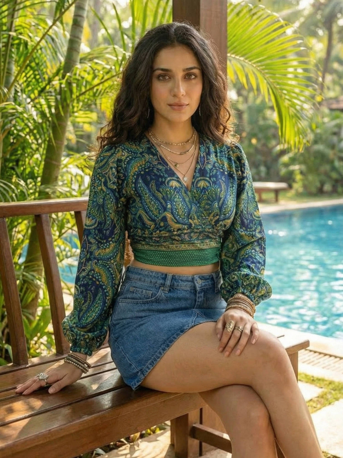Elaria Smoke Paisley Boho Wrap Crop Top | CT61 - view 21