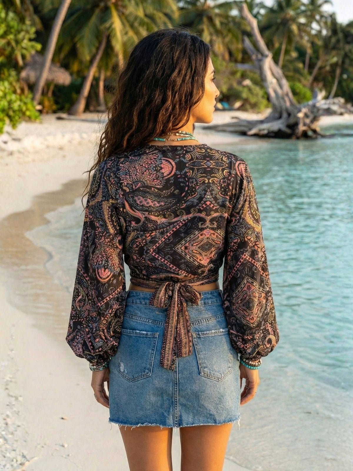 Lirenne Sunset Noir Boho Wrap Crop Top | CT61 - view 2