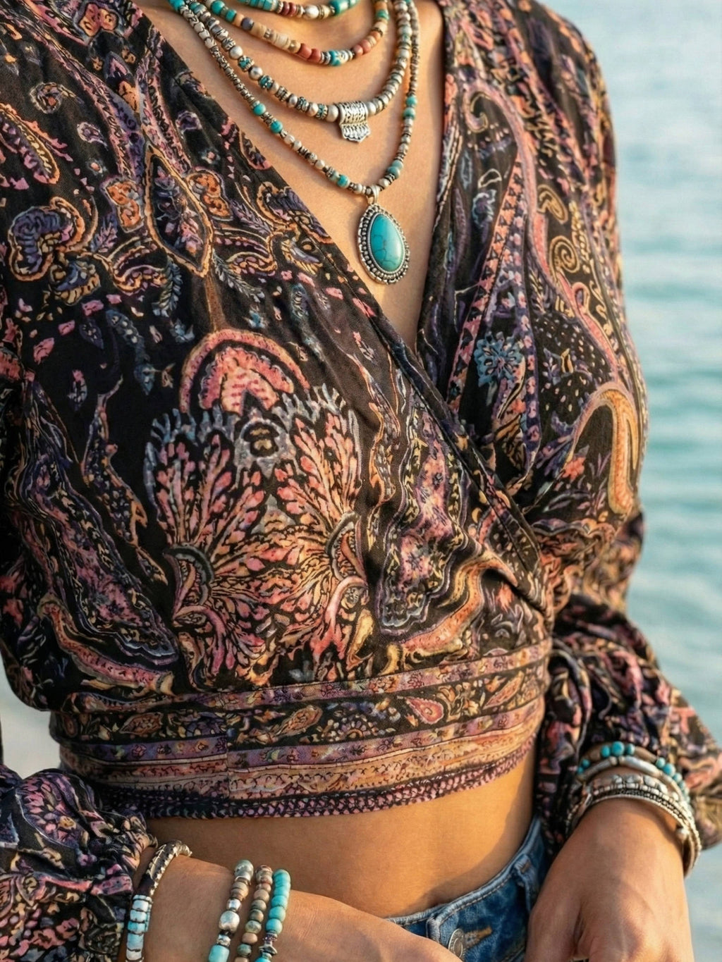 Lirenne Sunset Noir Boho Wrap Crop Top | CT61 - view 4