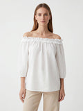 White Cotton Three Fourth Sleeves Solid/Plain Top | TT90 - view 1