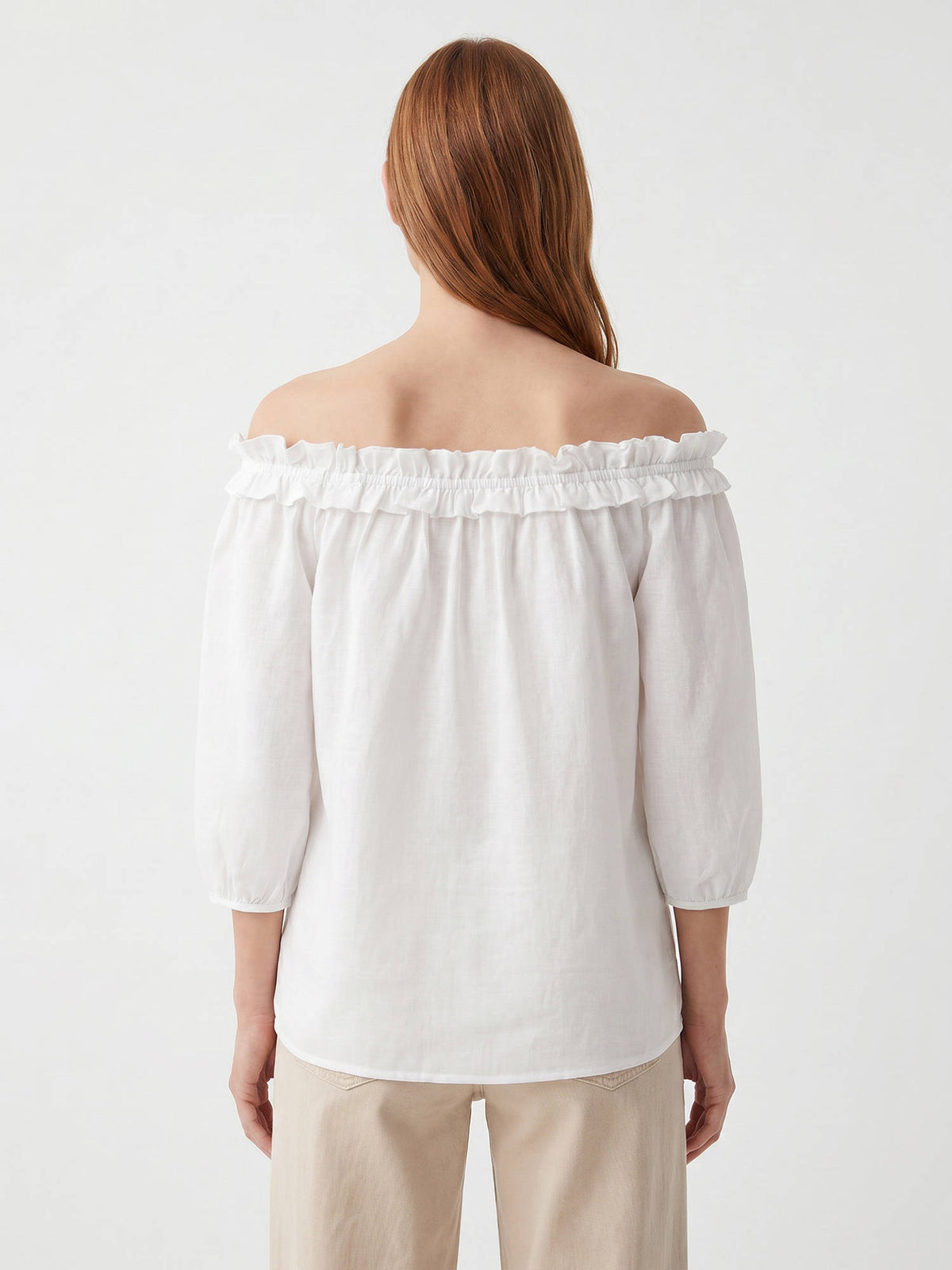 White Cotton Three Fourth Sleeves Solid/Plain Top | TT90 - view 2