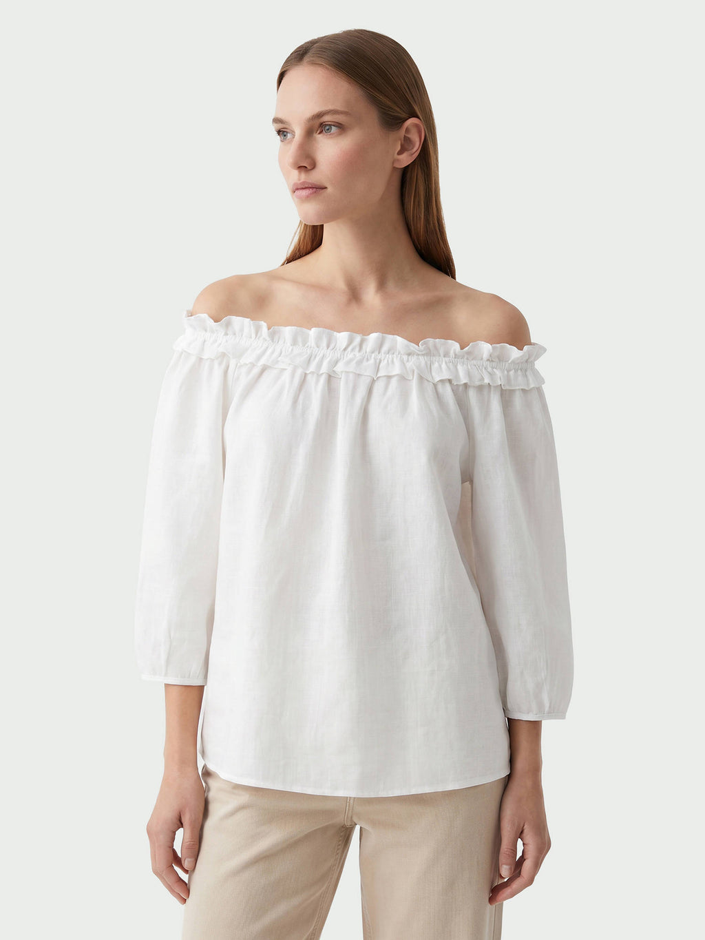 White Cotton Three Fourth Sleeves Solid/Plain Top | TT90 - view 4