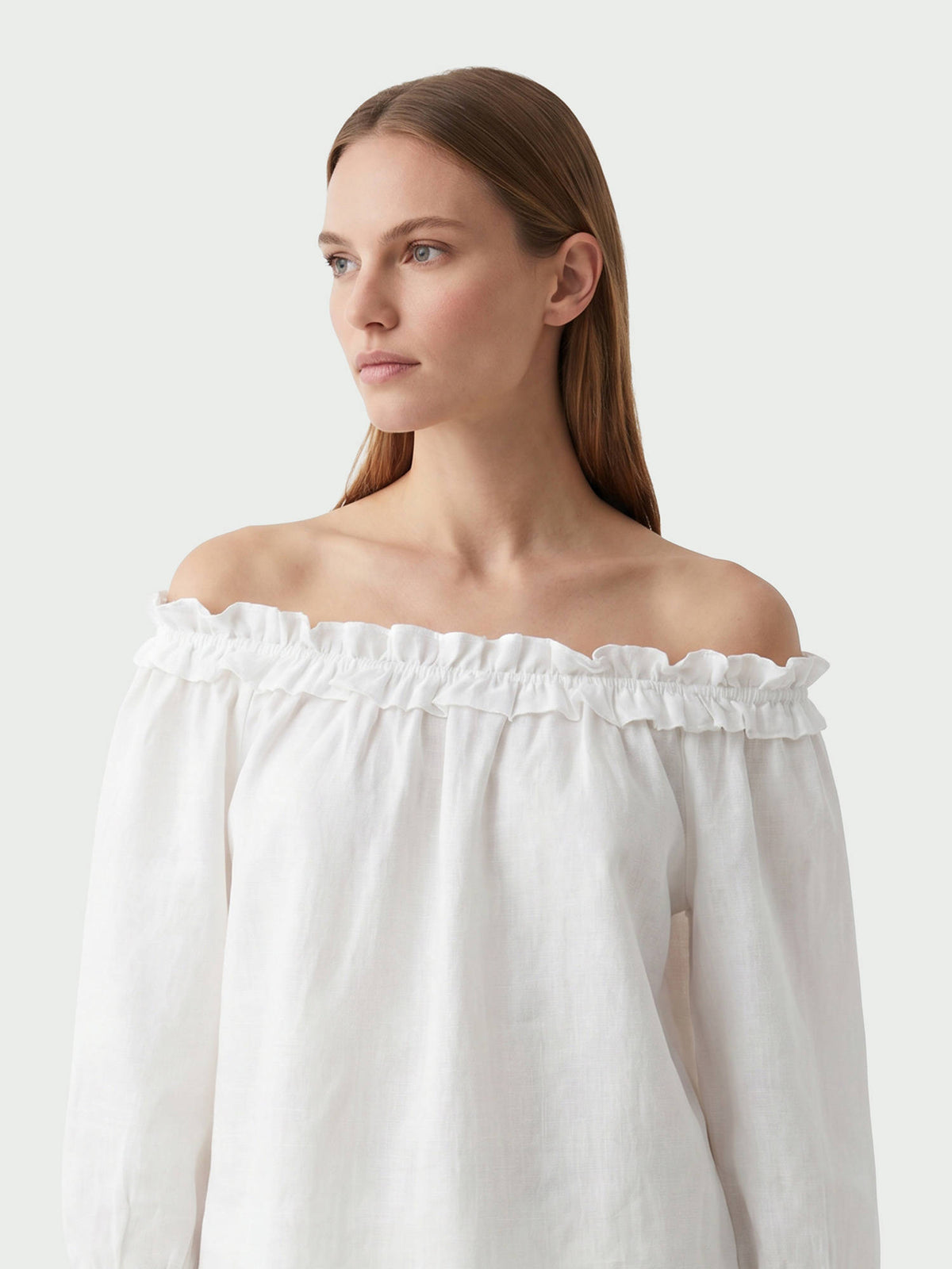 White Cotton Three Fourth Sleeves Solid/Plain Top | TT90 - view 5
