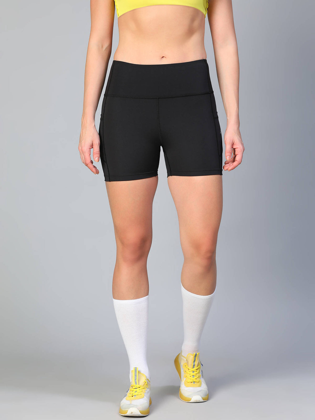 Women Black Solid Skinny Fit Sports Shorts - view 1