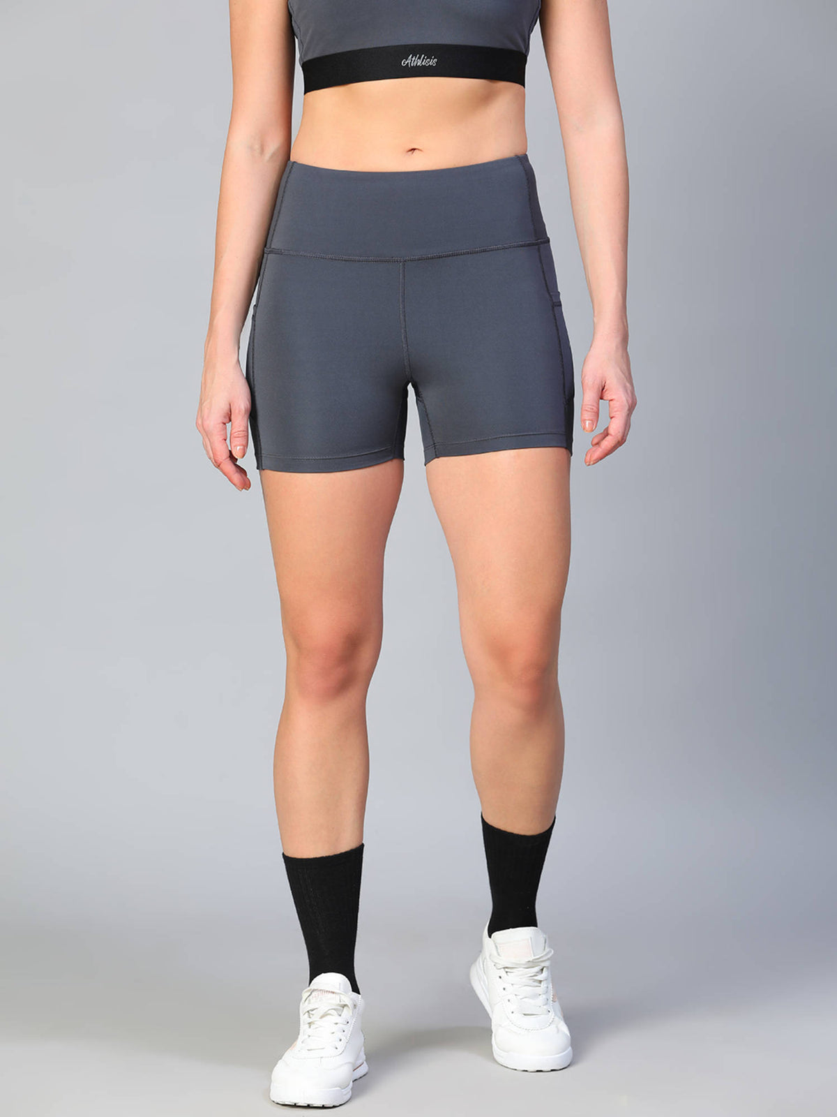 Women Black Solid Skinny Fit Sports Shorts - view 50