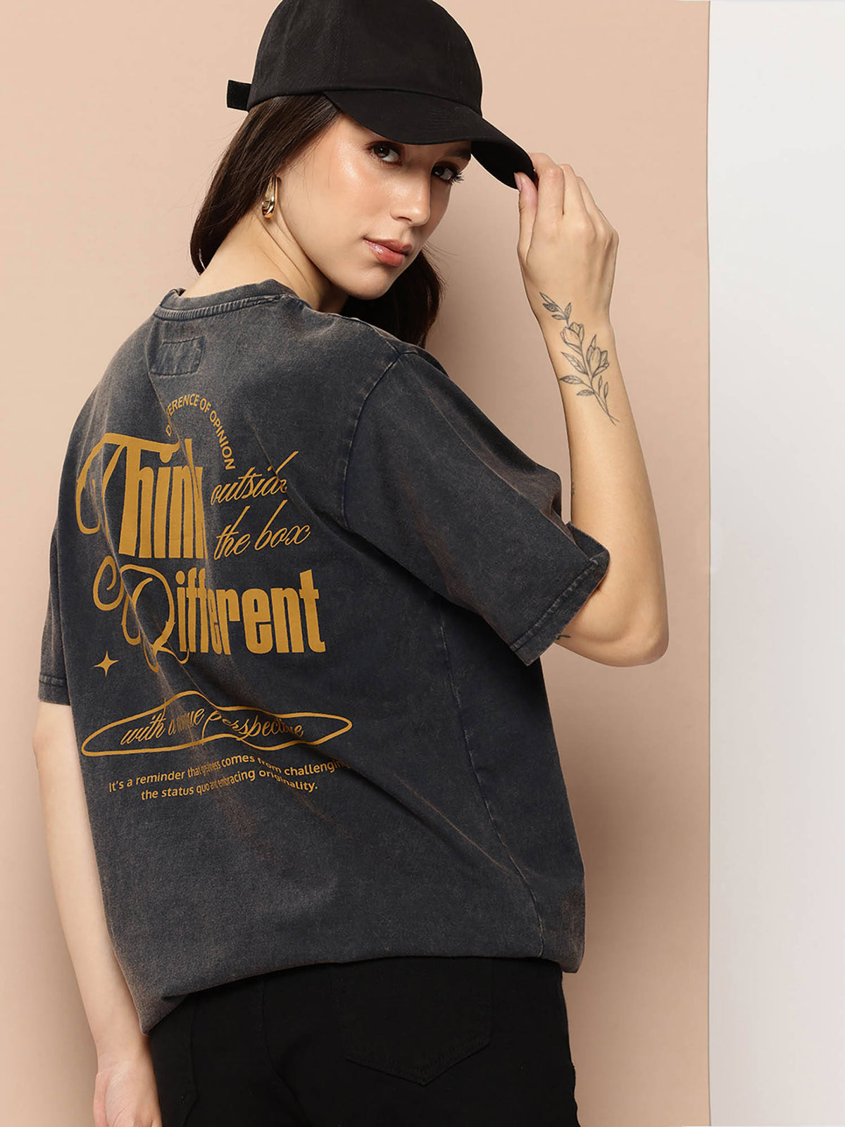Charcoal Printed Oversized Fit T-Shirt | TS56 - view 1