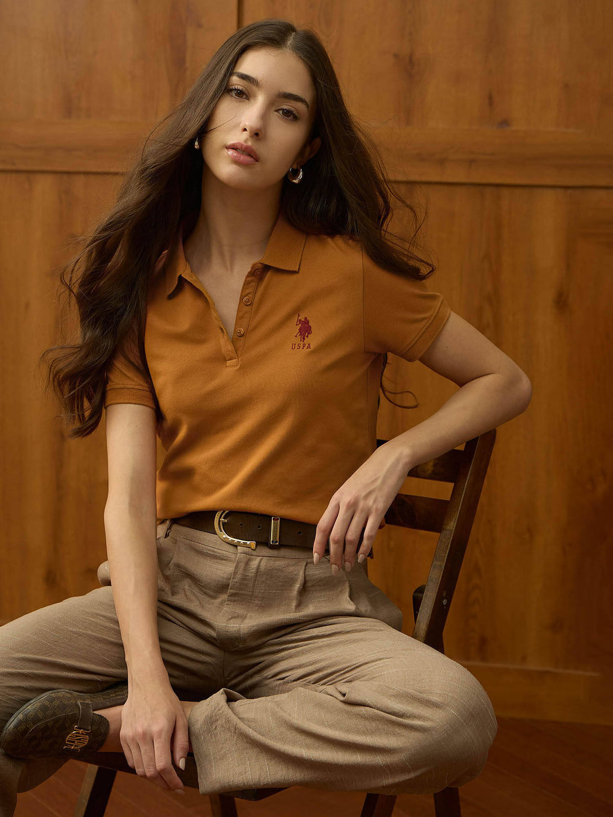 Orange Solid Regular Fit Polo T-Shirt | U89 - view 1