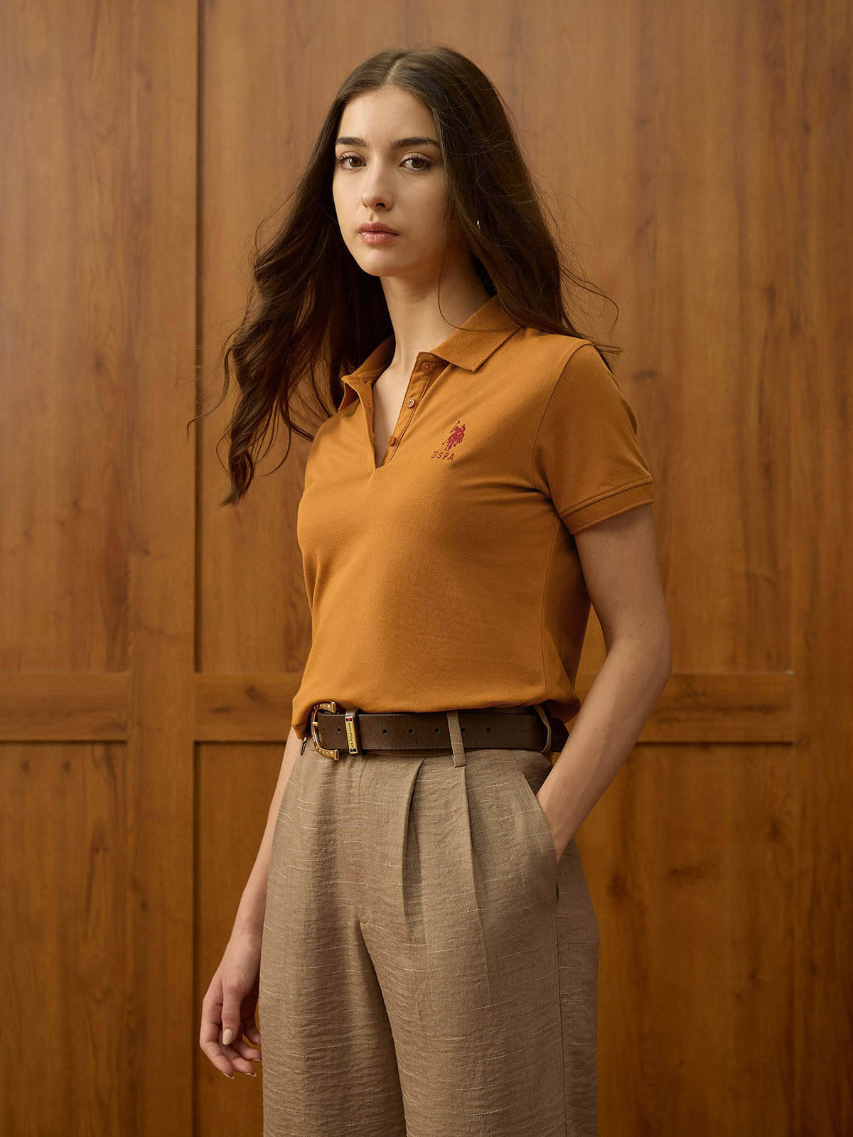 Orange Solid Regular Fit Polo T-Shirt | U89 - view 4