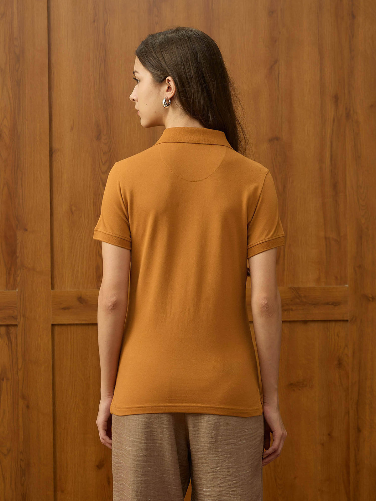 Orange Solid Regular Fit Polo T-Shirt | U89 - view 5