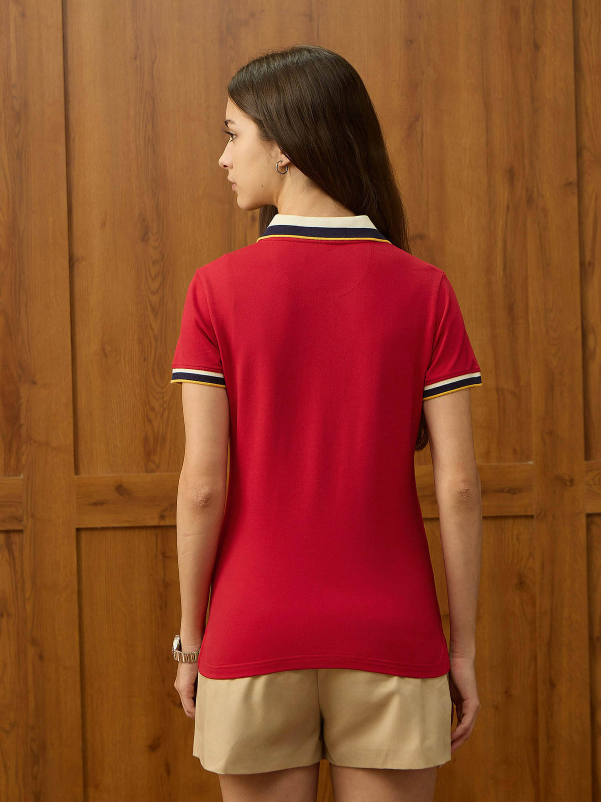Red Solid Regular Fit Polo T-Shirt | PW43 - view 5