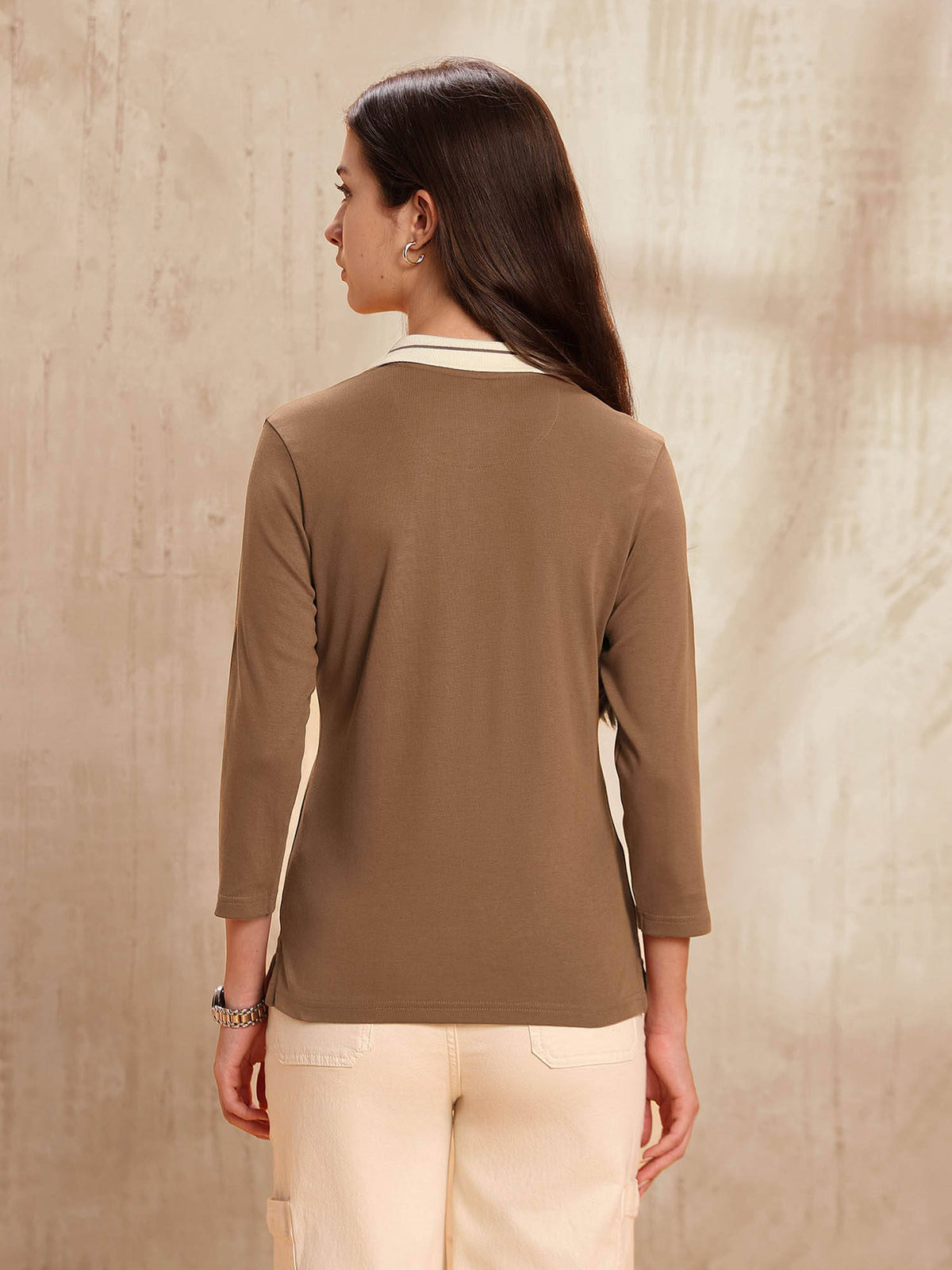 Brown Solid Regular Fit Polo T-Shirt | PW43 - view 5