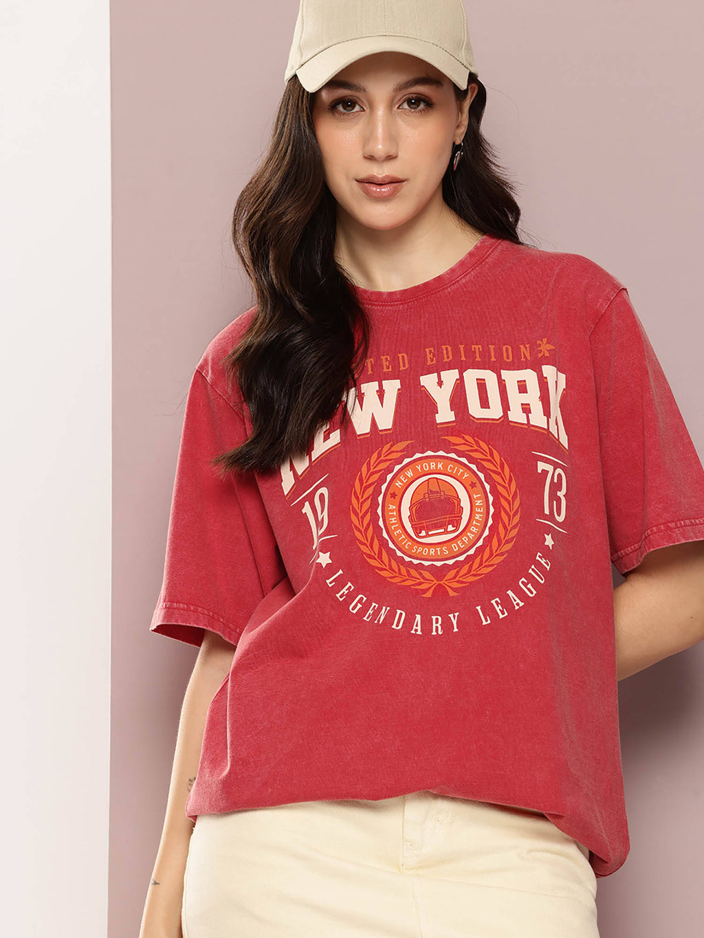 Red Printed Oversized Fit T-Shirt | TS56 - view 1