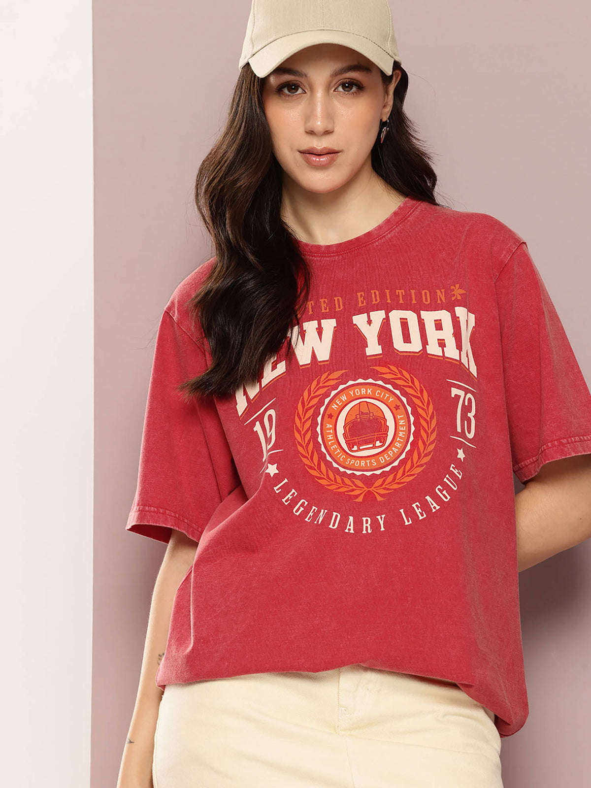 Red Printed Oversized Fit T-Shirt | TS56 - view 1