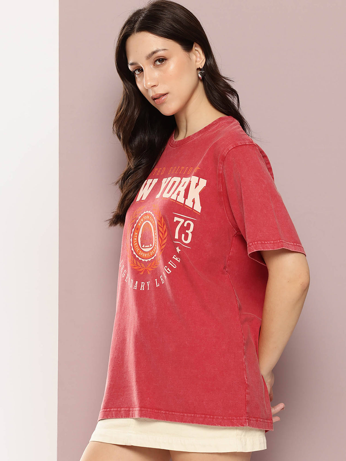 Red Printed Oversized Fit T-Shirt | TS56 - view 3