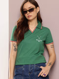 Green Embroidered Regular Fit Polo T-Shirt | PW43 - view 1