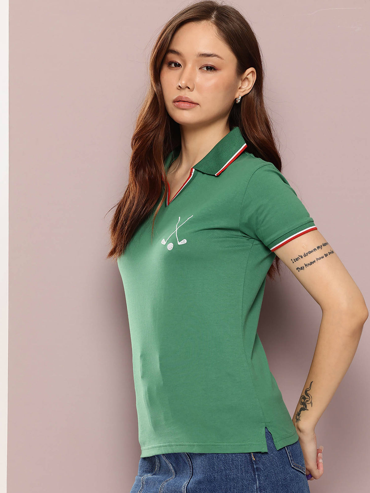 Green Embroidered Regular Fit Polo T-Shirt | PW43 - view 3